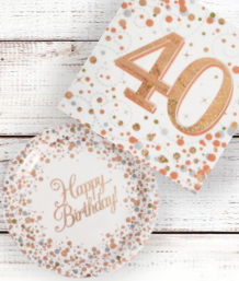 Rose Gold Confetti 40th Birthday Party Supplies and Ideas